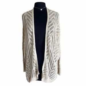 Altard State Cream Beige Crotchet Knit Distressed Cardigan Sweater